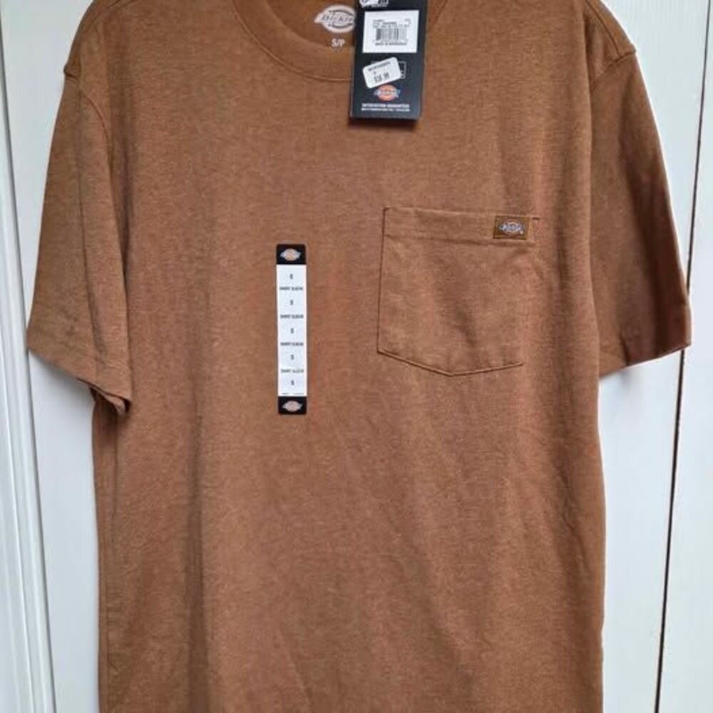 Dickies mens Small brown heathered heavyweight short sleeve pocket tee new